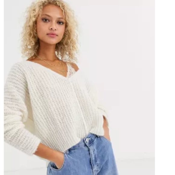 Free People Moonbeam V-Neck Ribbed Alpaca Sweater